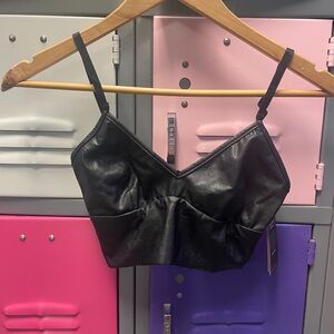 Commando Black Faux Leather Longline Bralette